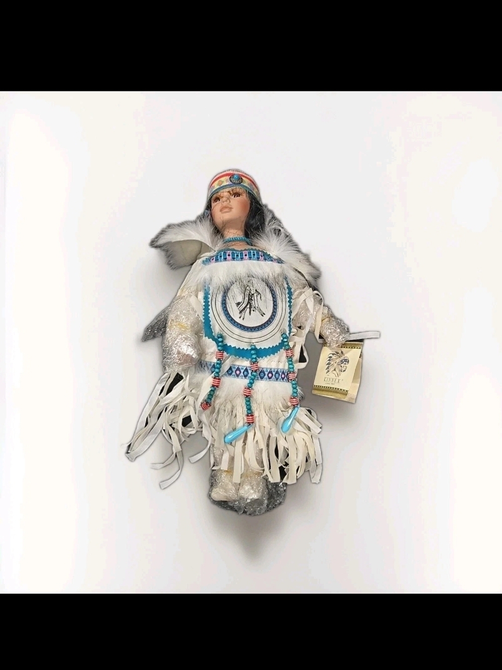 Native-Inspired White and Turquoise Decorative Doll